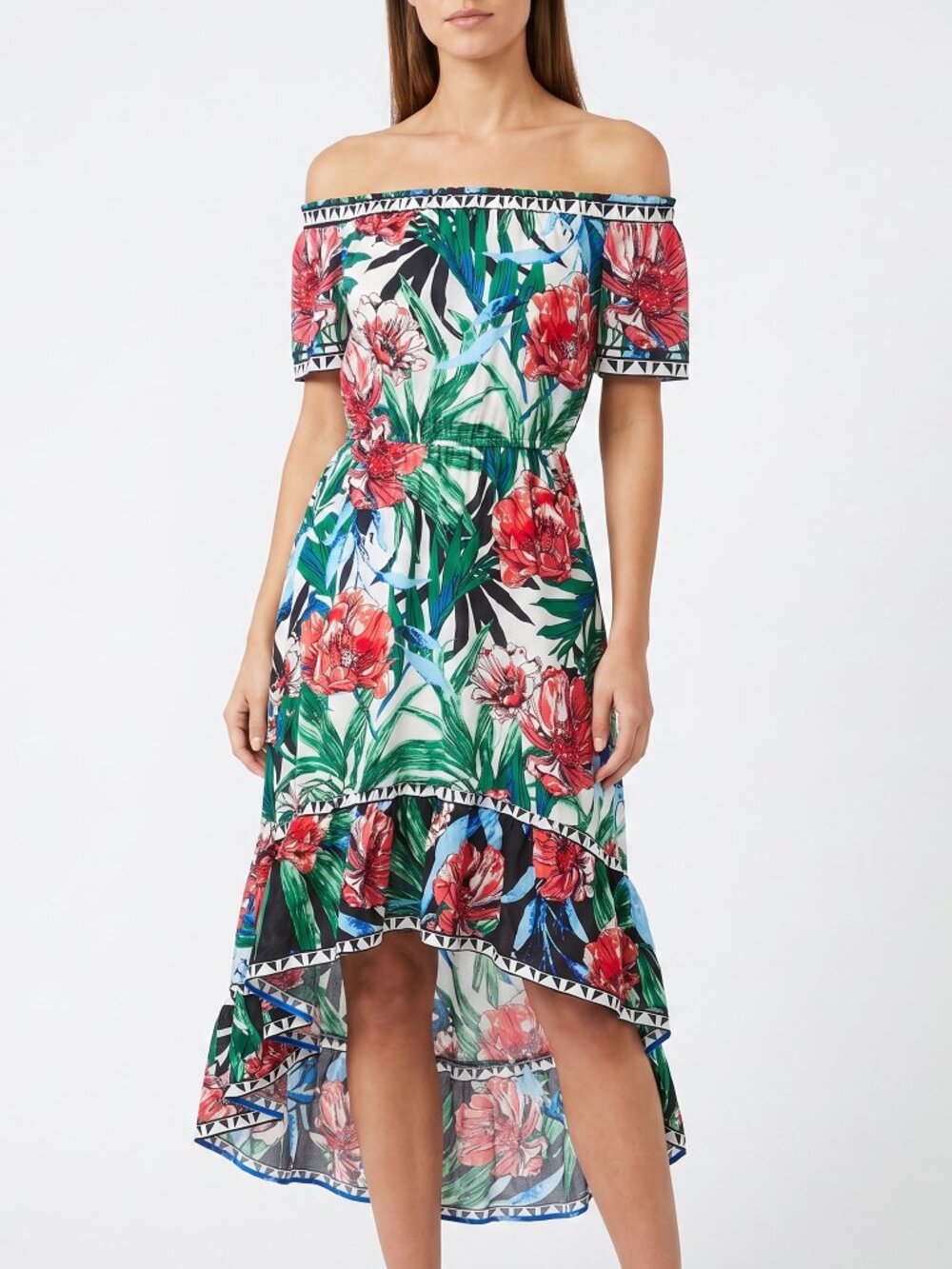 NWT Flying Tomato Tropical High Low Off Shoulder Dress